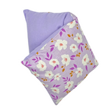 whiffy 6" x 12" microwavable heating pad hot and cold pack in lilac floral fabric with lilac flannel on the other side