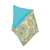 whiffy 6" x 12" microwavable heating pad hot and cold pack in cream medallion fabric with blue flannel on the other side