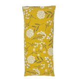 whiffy 4" x 9" eye pillow warm and cold compree  in a mustard floral fabric with black flannel on the other side