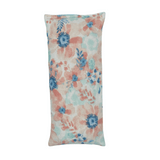 whiffy 4" x 9" eye pillow warm and cold compree  in a peach and blue floral flannel fabric with blue flannel on the other side
