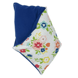 whiffy 6" x 12" microwavable heating pad hot and cold pack in navy and red floral fabric with navy flannel on the other side