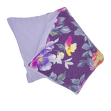 whiffy 6" x 12" microwavable heating pad hot and cold pack in violet floral flannel fabric with light purple flannel on the other side