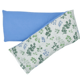 whiffy 5" x 23" microwavable neck wrap in blue and green foliage fabric with light blue flannel on the other side