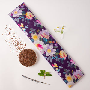 Warm compress/cold compress in size neck, 23" x 5" in purple watercolor floral flannel fabric.